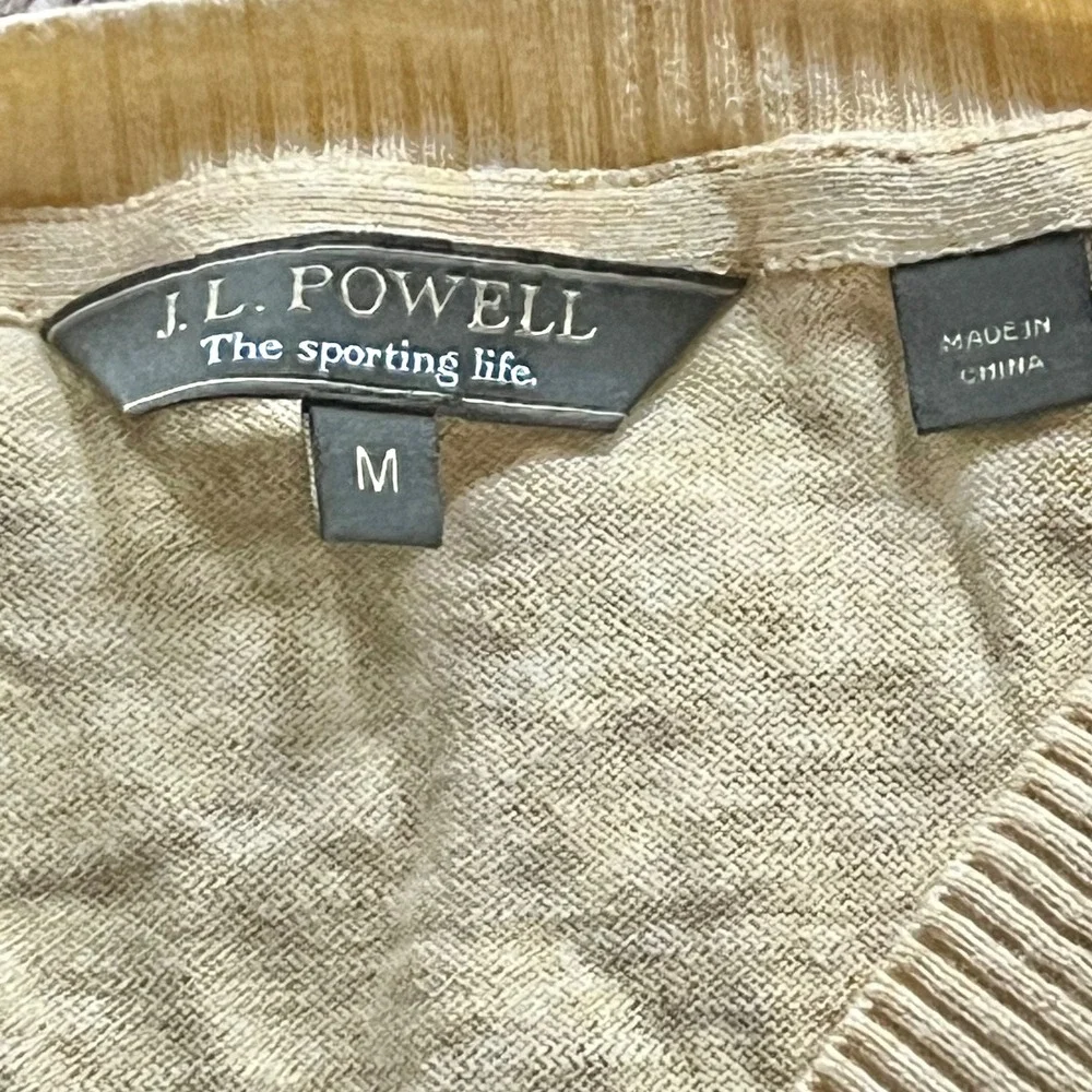 JL Powell Mens V-Neck Sweater M Pale Yellow Long Sleeve Sporting Life Pullover